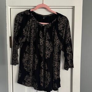 Lucky Brand Black and Beige Patterned Blouse